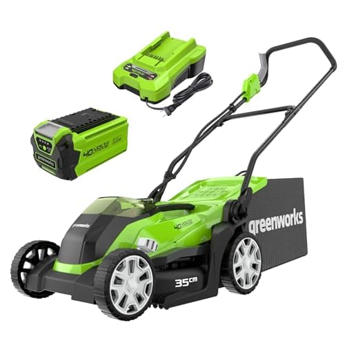 Image of Greenworks 40V Cordless Lawnmower for Lawns up to 200m², 35cm Cutting Width, 40L Bag PLUS 40V 2Ah Battery & Charger, 3 Year Guarantee-G40LM35K2, Green, Black, Grey