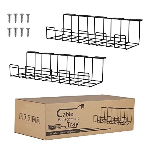 Image of 2 Packs Cable Management Tray, 40cm Under Desk Cord Organizer for Wire Management, Metal Wire Cable Holder for Desks, Offices, and Kitchens (Black)