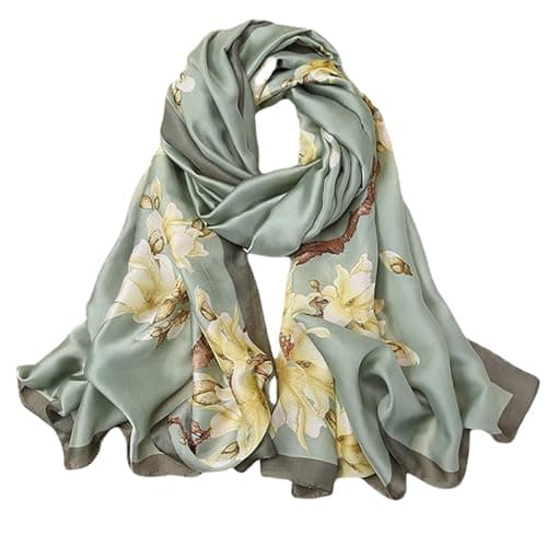 Image of FAIRYGATE Green Scarf Silk Scarfs for Women Fashion Long Satin Lightweight Wrap Warm Headscarf Sunscreen Shawls Large Elegant Shawl Wraps Floral Printed 43025