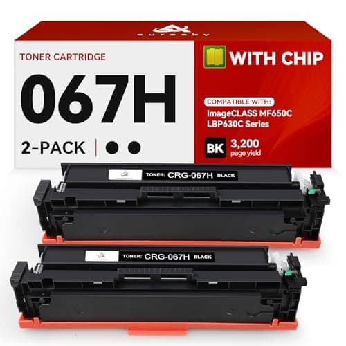 Image of 067H Black Toner Cartridge Compatible Replacement for Canon 067H 067 High Capacity Works with Canon Color imageCLASS LBP632Cdw LBP633Cdw MF653Cdw MF654Cdw MF656Cdw LBP630C MF650C Series 2-Pack Black
