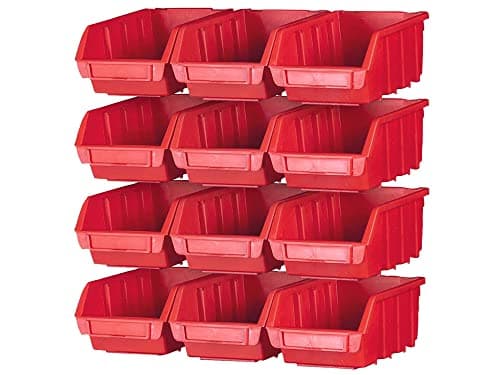 Image of Faithfull FAIPAN12 12 Plastic Storage Bin Set with 4 Wall Mounting Rails (16 Piece Set), Fixings Included