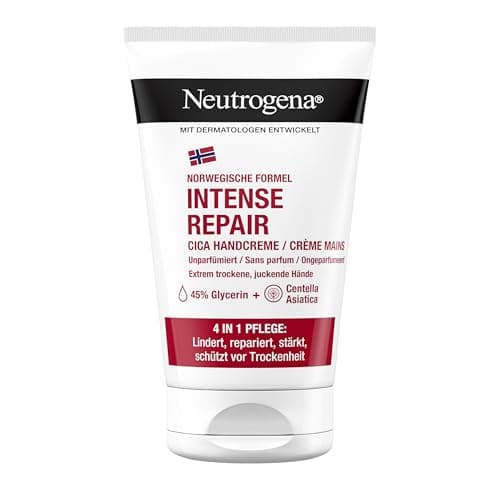 Image of Neutrogena Intense Repair Cica Hand Cream, Unscented Hand Cream for Very Dry Hands with 45% Glycerine & Centella Asiatica, Nourishing Moisturising Cream for Extremely Dry, Itchy Hands (50 ml)