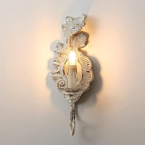 Image of SIYANE Antique White Wood Farmhouse Wall Sconces French Country Wall Mount Light Candle Style LED Wall Lamp Vintage Bathroom Vanity Lighting Fixture for Bedroom Bedside Living Room Hallway Gallery