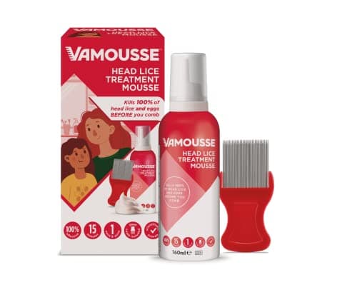 Image of Vamousse Head Lice Treatment Mousse | Kills 100% of Head lice and Eggs Within 15 Minutes I One-time Application I Non-Greasy | Steel Nit Comb Included | 160 ml