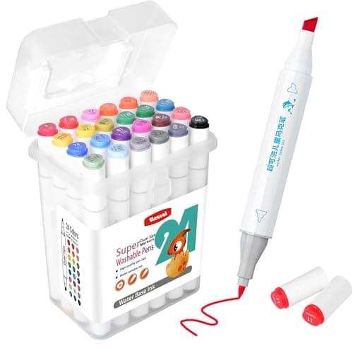 Image of Elezeal 24 Assorted Colours Dual Tip Super Washable Colouring Pens Kit for Kids Premium Felt Tip Pens That Can Easily Wash Off Skin & Clothing | Ideal for Kids Aged 3+