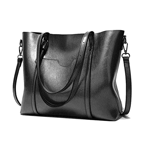 Image of Aileese Womens Handbags Soft Leather Large Capacity Retro Vintage Top-Handle Casual Pocket Tote Shoulder Cross-Body Bags Black