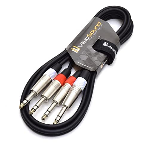 Image of VisioSound 2 x 6.35mm 1/4" Stereo TRS Jack Balanced Twin Lead/Signal Audio Patch Cable 1.5m