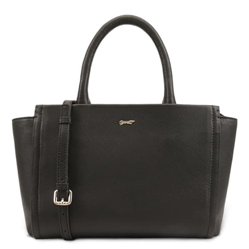 Image of Paul Costelloe Leather Multiway Bag, Ladies Leather Handbag, Designer Top Handle Handbag, Crossbody Shoulder Bag with 3 Elegant Colour Options, JINSHA (JET BLACK)