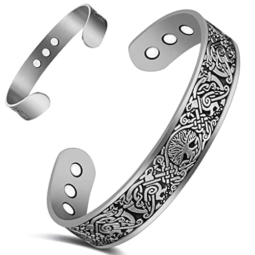 Image of Cigmag 9X Mens Copper Bracelet Ultra Strength Magnet 99% Solid Pure Copper Magnetic Bracelets for men Adjustable Cuff Bangles with Present Box (Grey Tree of Life Raven)