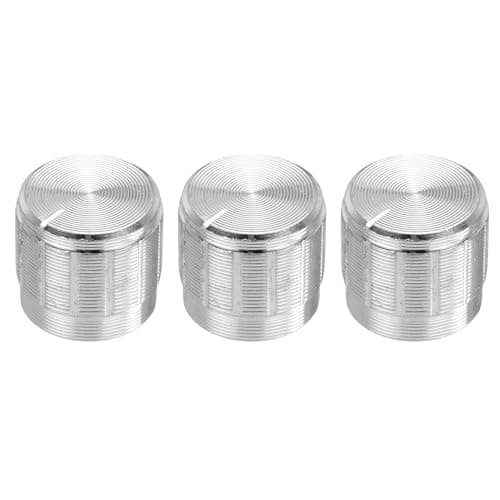 Image of sourcing map 3pcs Potentiometer Knob Knurled Shaft Silver Aluminum 6mm Shaft Dia. Rotary Knob 15mmx13mm Volume Control Knob