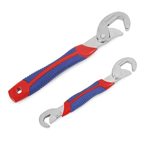 Image of WORKPRO 2-Piece Adjustable Wrench Spanner Set, High Carbon Steel Multi-Function Universal Quick Snap Grip, 6 mm to 32 mm Adjustable Wrench Spanners for Home Repairs, Nuts Pipes DIY Tools