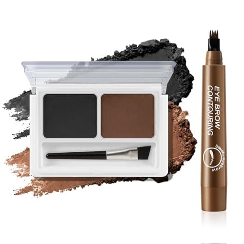 Image of Boobeen Eyebrow Set, 2-Colour Eyebrow Powder and 4-Fork Tip Brow Pen, Long-Lasting Waterproof Smudge-Proof for Natural Fluffy Brows, Powder brow Kit with Brush