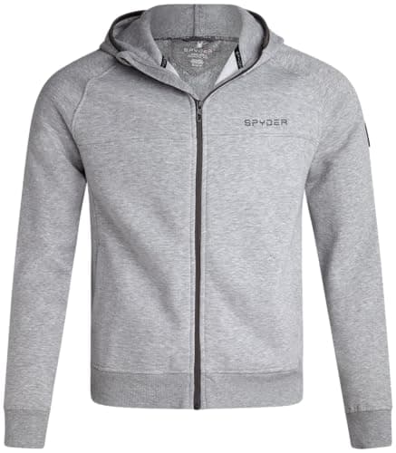 Image of Spyder Mens Zip Up Hoodie - Super Soft Performance Fleece Sweatshirts for Men - Warm Athletic Hoodies for Running Walking Gym, Heather Grey Coal, M