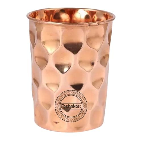 Image of Fashnkart Pure Copper Glasses Drinking Water Ayurvedic Health Pure Tumblers Copper Cups 10.14 Oz 300 Ml (Diamond)