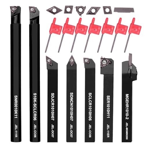 Image of Lathe Turning Tool Set, 10mm Shank 7 Pieces Carbide Turning Tool, Metal Lathe Tools Holder for Turning Grooving Threading, Carbide Inserts Turning Insert, Woodturning Power Lathe Accessories