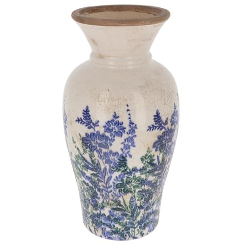 Image of Shudehill Giftware Indigo Garden Blue Floral Crackle Effect Vase - Pitcher, Traditional, Handle or Bouquet Designs (Bouquet)