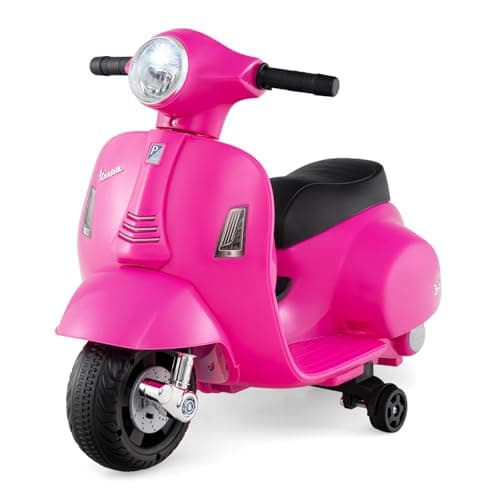 Image of COSTWAY 6V Kids Electric Motorcycle, Licensed Vespa Ride on Motorbike with LED Headlight, Horn, Battery Powered Vehicle Toy for Boys Girls 18-36 Months Old (Pink)