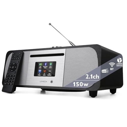 Image of LEMEGA M6P CD Player with DAB/DAB+ & FM Radio, Bluetooth Streaming, 150W Stereo HiFi System with Internal Subwoofer, 2.8" Colour Display, 40 Presets, Remote, Acoustic Wooden Cabinet,Black Oak