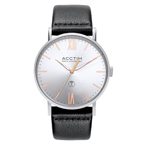 Image of Acctim 60413 Sterling Dual Band Radio Controlled Watch Silver on Black Leather
