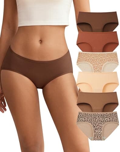 Image of INNERSY Leopard Print Knickers Women Cotton Pants Ladies Underwear Midi Briefs Multipack 6 (10, 2 Leopard/4 Solid Colours)
