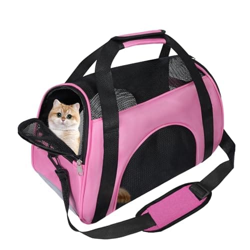 Image of Soft Sided Portable Cat Carrier, Foldable Pet Travel Carriers Bag For Cats/Small Dog/Puppy With Shoulder Strap & Removable Mat,Comfort Cat Basket Airline Approved(Pink/Medium)