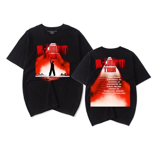 Image of RYSXJLX Diljit Dosanjh T-Shirt Dil-Luminati Tour UK 2024 Women Men Fashion Casual Short Sleeve Tee (XL,Black)