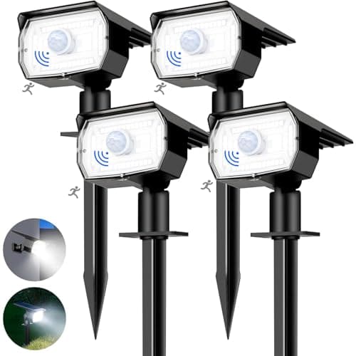 Image of nipify 4 Pack Motion Sensor Solar Lights Outdoor, 56 LED Solar Spot Lights, 3 Lighting Modes, IP65 Waterproof Garden Uplighters Solar Powered, 6500K Cool White for Yard Pathway Driveway