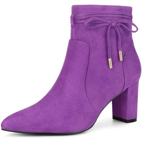 Image of Perphy Pointed Toe Bow Block Heel Ankle Boots for Women Purple 5 UK/Label Size 7 US