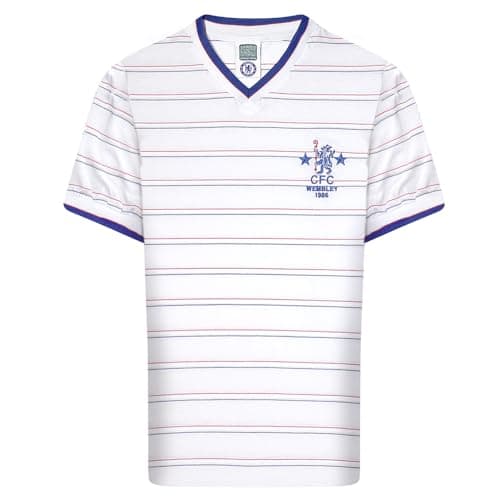Image of Score Draw Chelsea 1986 Full Members Cup Final Retro Shirt Blue X-Large Polyester