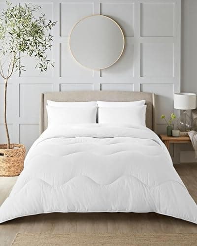 Image of Night Lark Coverless Duvet and Pillowcase Set, Seersucker Collection – Coverless Duvet Super King Size 4.5 Tog Washable with Advanced Smartfil® Fibre, Hypoallergenic – Polar White, Super King Bed Size