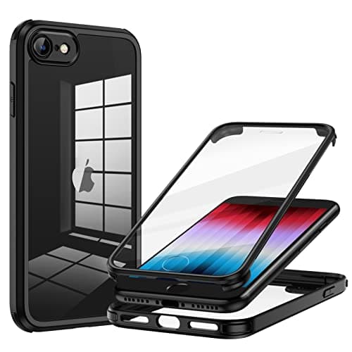 Image of seacosmo for iPhone SE 2020 Case, iPhone SE 2022/8/7 Case, 360° Full Body Protection Cover with Built-in Screen Protector, Shockproof Phone Cover for iPhone SE/8/7 3rd 2nd Gen 4.7” - Black/Clear