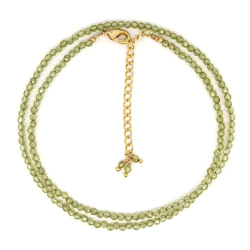 Image of Gempires Green Peridot Beads Beaded Choker Necklace Gemstone Handmade August Birthstone Simple Dainty Crystal Jewelry 18 inches Gold Plated Adjustable Chain