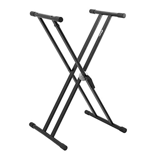 Image of Tiger KYS14-BK Fully Adjustable Keyboard Stand - Heavy Duty Double-Braced Steel - Toothed Locking Mechanism - Suitable for Standing or Seated Playing of Keyboards, Decks, and Controllers