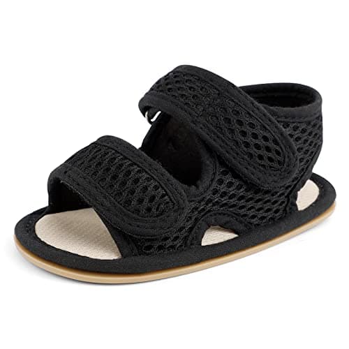 Image of MASOCIO Baby Sandals Boy Girl Open Toe Infant Toddler Boys Girls Summer 0 First Walking Shoes Size 2 UK Child 3-6 Months Black