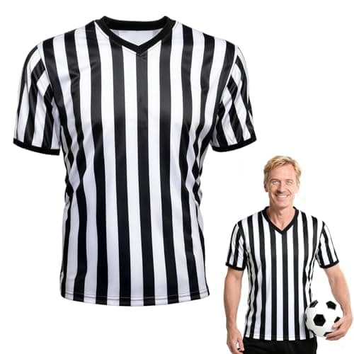 Image of Referee Shirt, V-Neck Referee Costume Women & Men Black & White Stripe Uniform Basketball, Football, and Halloween (L)