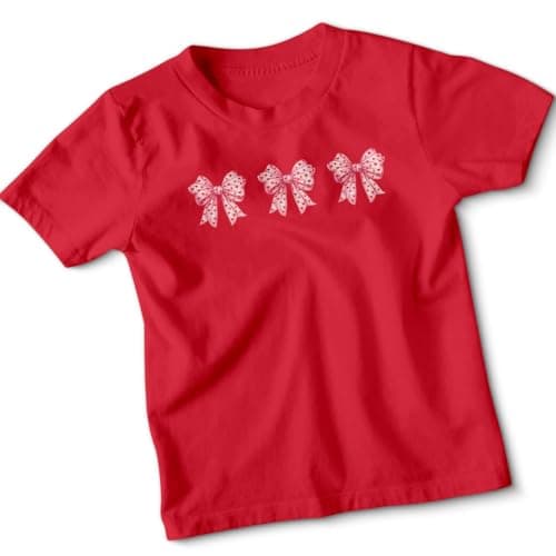 Image of D&T Cute Pink Bow Red Hearts Valentines Day Holidays Girls T-Shirt Childrens Top Adorable 7-8 Years