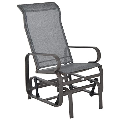 Image of Outsunny Outdoor Gliding Rocking Chair with Metal Frame Garden Comfortable Swing Chair for Patio, Garden and Porch, Brown/Grey