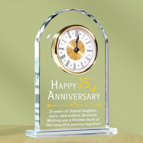 Image of Véfaîî Crystal Desk Clock Gifts Golden Wedding for Married Couples 25th Anniversary Ornaments for Living Room Keepsake 25 Years of Marriage Presents for Her Him Table Clock Decor for Husband