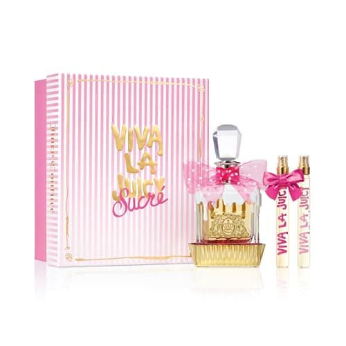 Image of Juicy Couture VIVA LA JUICY SUCRE 100ml Eau de Parfum, 3-piece Fragrance Gift Set, floral gourmand perfume, luxury fragrance gifting for Women