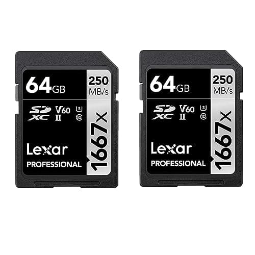 Image of Lexar Professional 1667x SD Card 64GB 2-Pack, SDXC UHS-II Memory Card, Up to 250MB/s Read, 120MB/s Write, Class 10, U3, V60, for Professional Photographer, Videographer, Enthusiast (LSD1667064G-B2NAA)