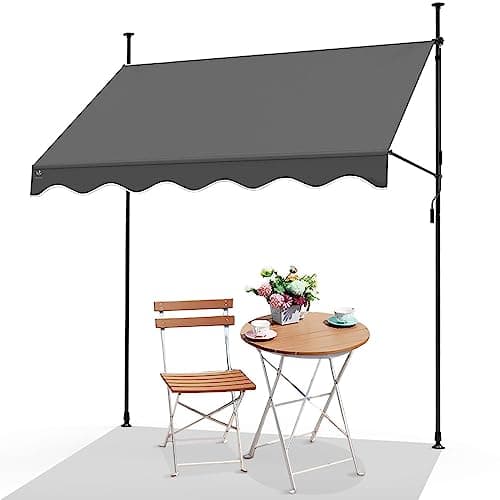 Image of VOUNOT 3 x 1.2m Patio Telescopic Awning, Retractable Manual Awning, Adjustable Waterproof Canopy with Hand Crank, Balcony Sun Shade Shelter, Grey