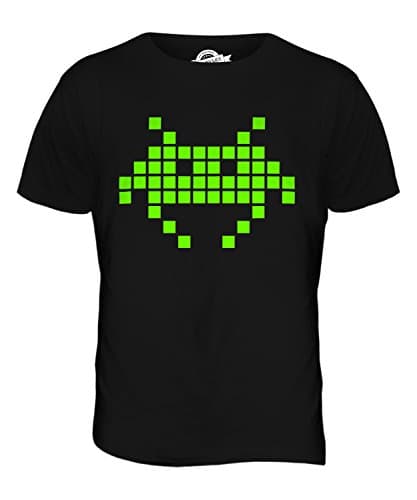 Image of Candymix - Neon Retro Gaming Space Invader - Mens T Shirt Top T-Shirt, Size 2X-Large, Colour Black