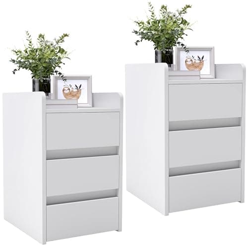Image of YITAHOME Set of 2 Bedside Table with 3-Drawer, Nightstand End Table Side Furniture with Storage, Small Bedside Storage Cabinet for Bedroom, Living Room, Hallway, 35 x 40 x 59cm, White