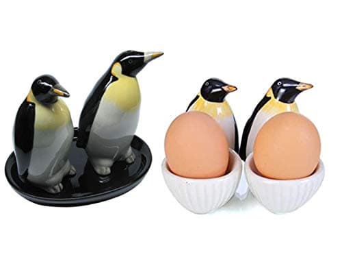 Image of breakfast set :penguin salt and pepper with 2 penguin eggcups
