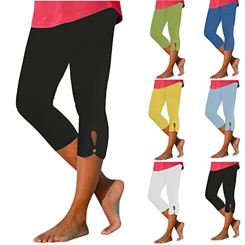 Image of Aopir Leggings for Women UK Summer Tummy Control Knee Length High Waisted 7/8 Leggings Ladies Workout Gym Yoga 3/4 Length Capri Cropped Trousers