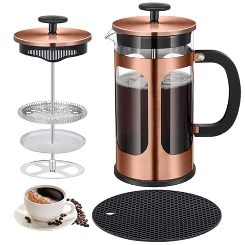 Image of KOOYAT Cafetiere French Press Coffee Maker with Capacity of 1000ml / 6 cup Large Coffee Press for Ground Coffee in Home Office or Travel Heat-Resistant Caffettiera Gift Set for Women and Men Copper