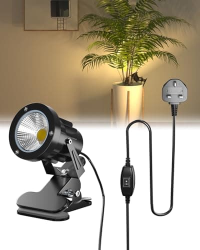 Image of TobeBright Plug in Spot Light Clip On with On/Off Switch IP65 Water Resistant Plant Uplighters Indoor and Outdoor 7W LED Clamp Spotlight Mains Powered, Warm White 3000K, 1.78m Cord