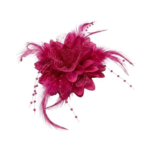 Image of Flower Feather Bead Corsage Hair Clips Fascinator Hairband and Pin (Fuchsia Hot Pink)