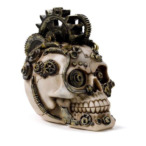 Image of Puckator Steampunk Style Skull with Cogs and Springs - Home Decoration - Steampunk Skull - Ornaments - Resin - Home Accessories - Living Room Accessories - Human Skeleton - Goth Gifts For Men