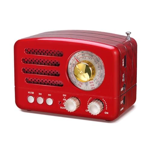 Image of PRUNUS J-160 Portable Radio Retro, SW AM FM Radio Small with Bluetooth Speaker, Transistor radio Battery Operated,upgrade 1800mAh Rechargeable Battery,Supports TF Card/USB MP3 Player (Red)